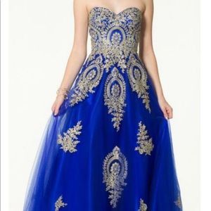 Royal blue and gold ball gown dress